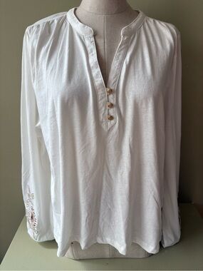 Mexx White Long-Sleeve Tunic cotton Button Placket Sz L